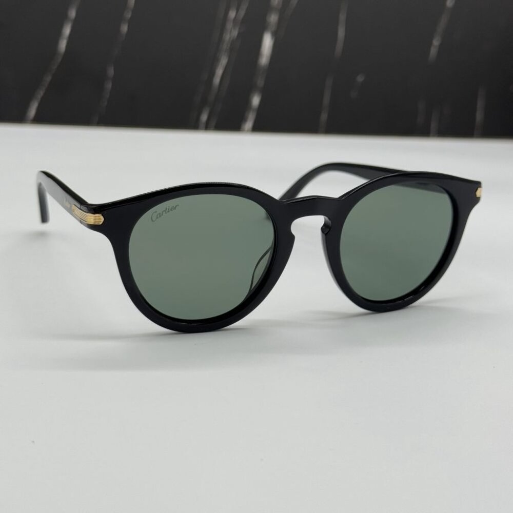 NEW CARTIER SUNGLASSES, ROUND BLACK GREEN EYEWEAR CARTIER CT0010S 004